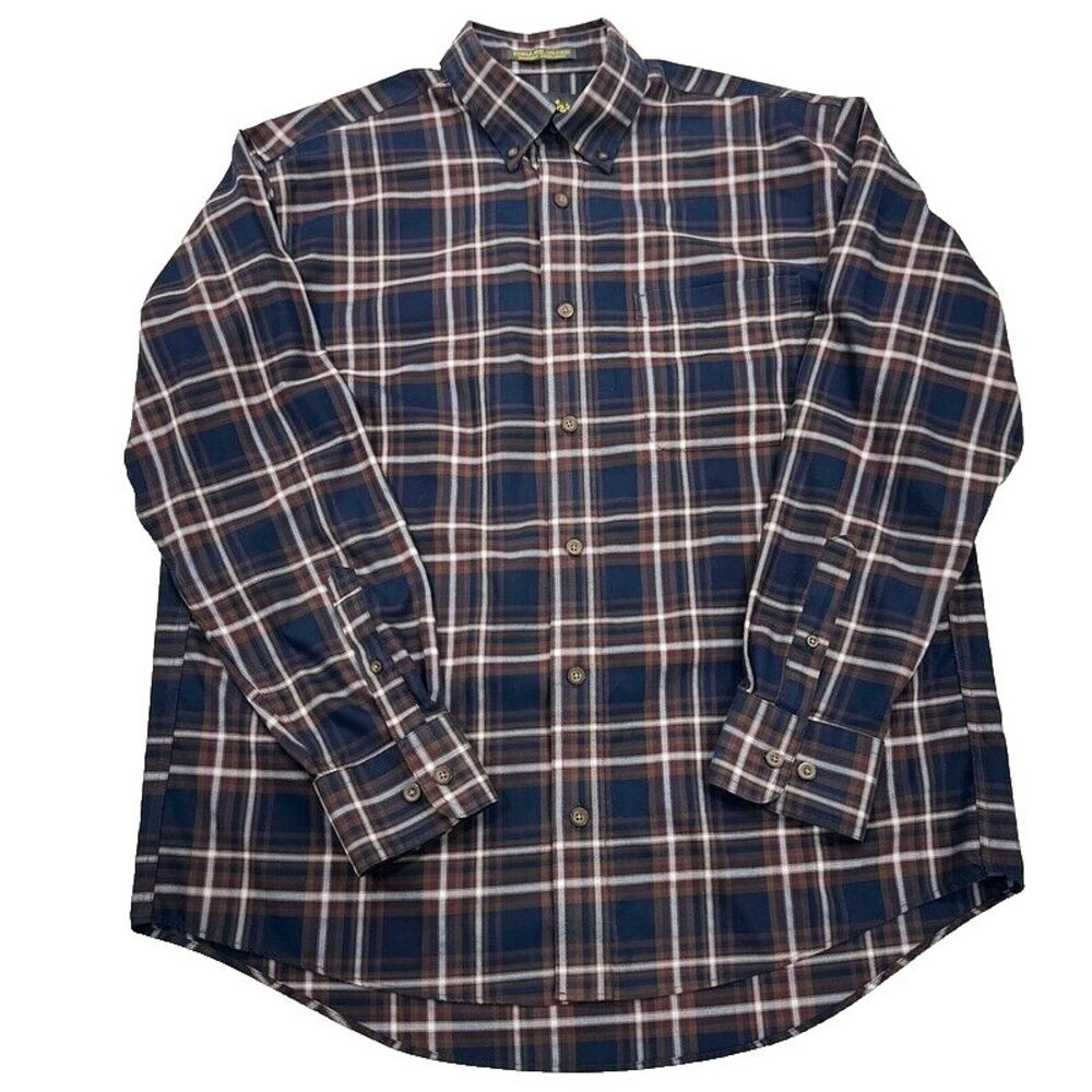 Cabela's Long Sleeve Shirt L Plaid Brown Blue Fishing‎ Outdoors Mens